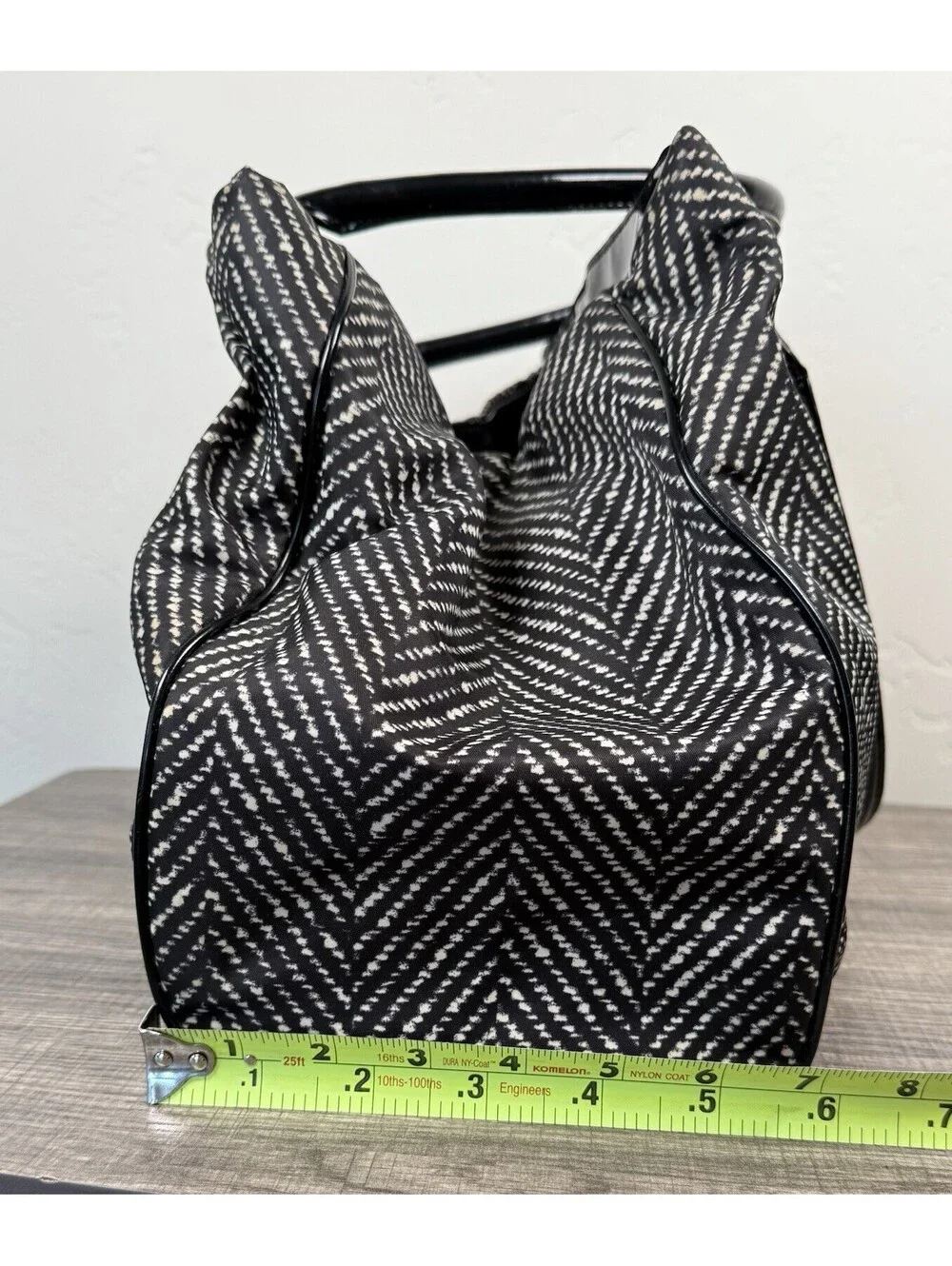 Kate Spade New York Black White Anisha Tote Patent Leather Nylon Chevron Handbag